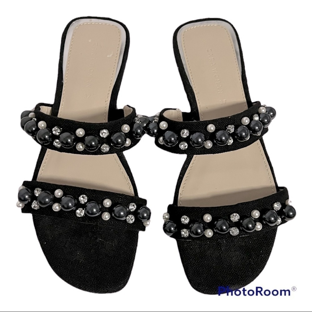 Zara Pearl Slide On Sandals Size 37 - Picture 2 of 8